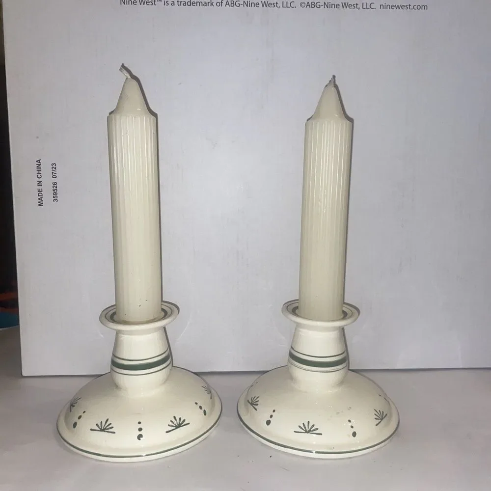 Beautiful Pair Of Cream And‎ Navy Ceramic Candlestick Holders - Made By Carolina